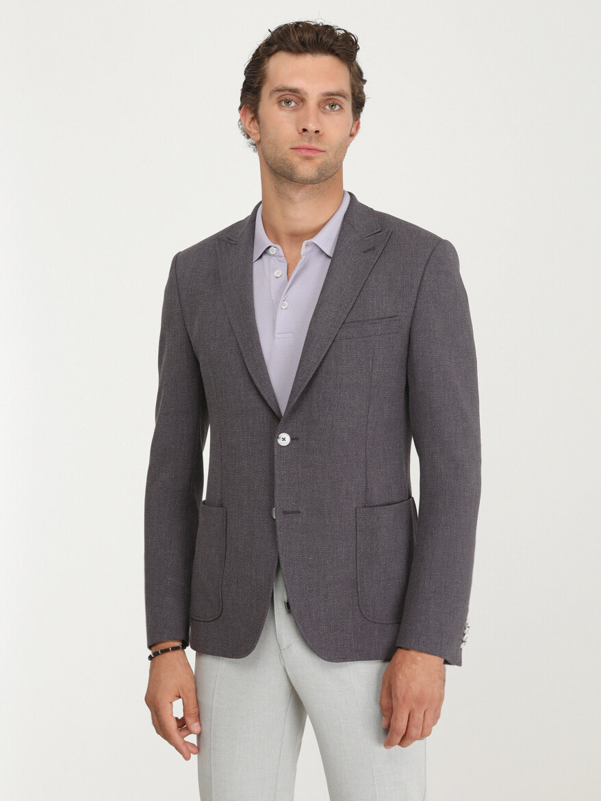 Dark Purple Micro Modern Fit Jacket - 1