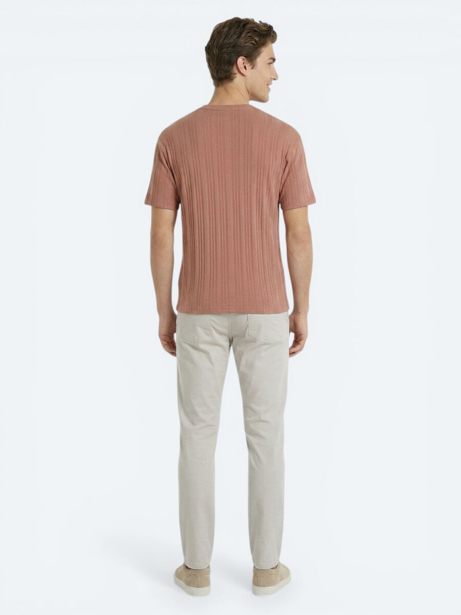 Dark Salmon Striped 100% Cotton T-Shirt - 4