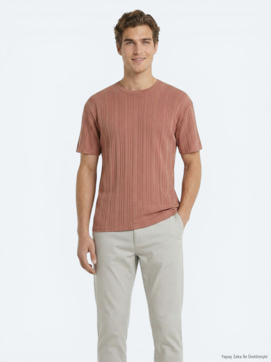 Dark Salmon Striped 100% Cotton T-Shirt 