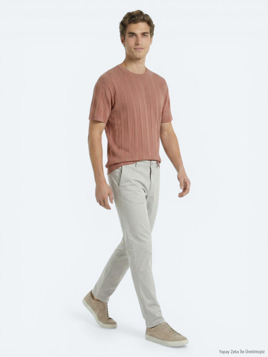 Dark Salmon Striped 100% Cotton T-Shirt - 2