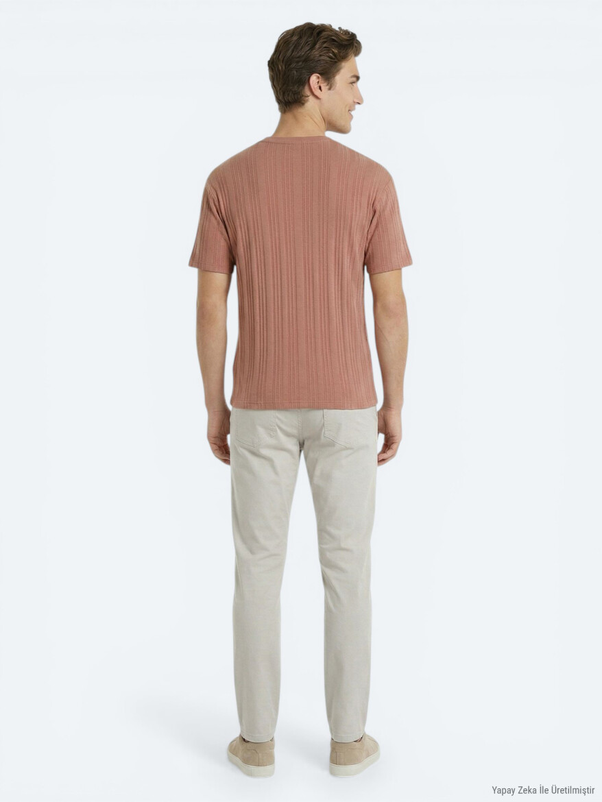 Dark Salmon Striped 100% Cotton T-Shirt - 4