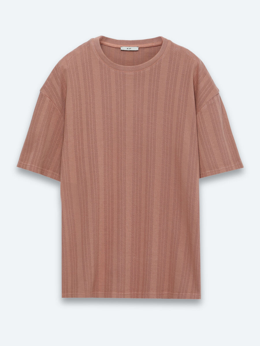 Dark Salmon Striped 100% Cotton T-Shirt - 5