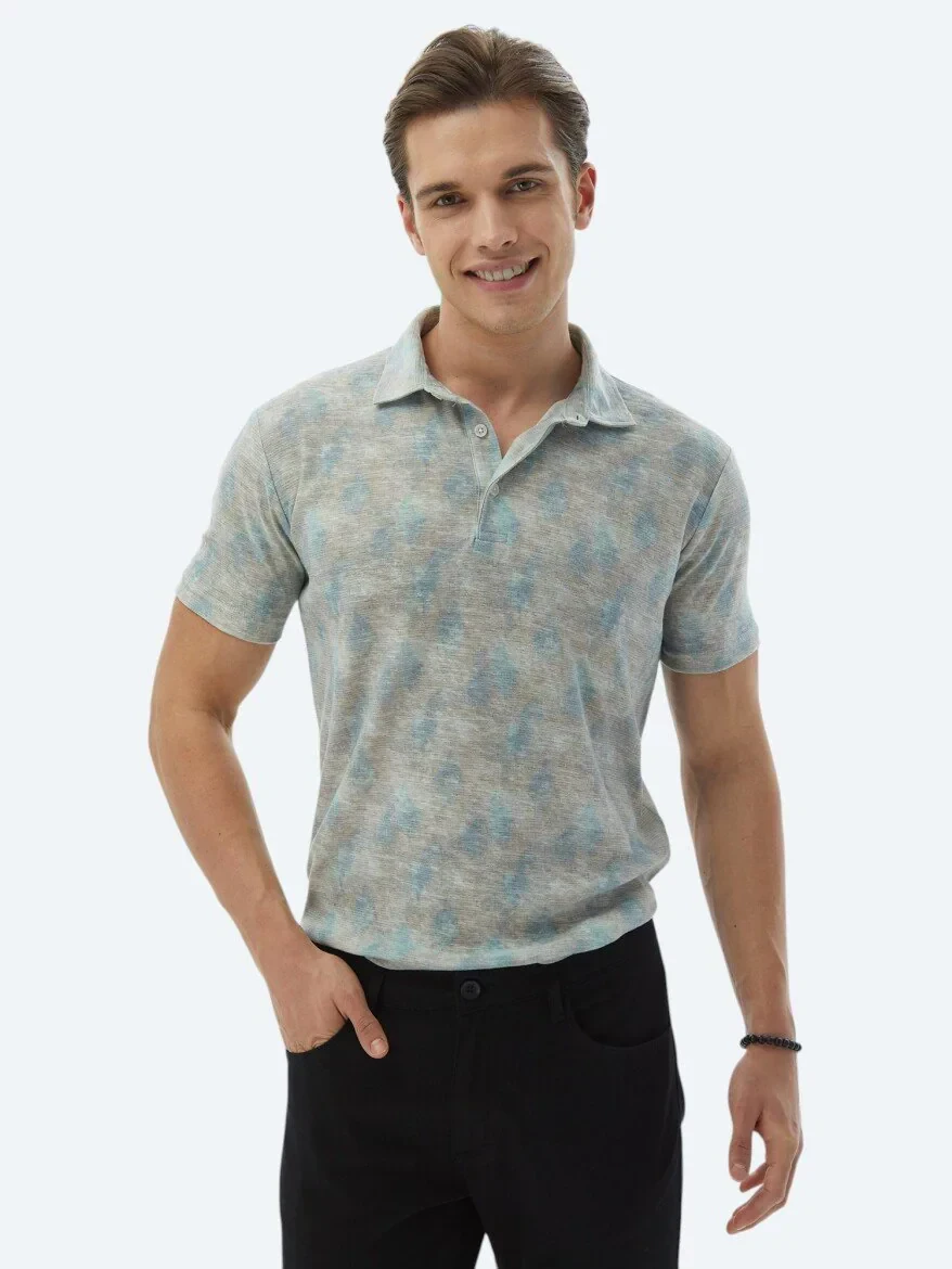 Deve Tüyü Baskılı Polo Yaka Pamuk Karışımlı T-Shirt - KİP