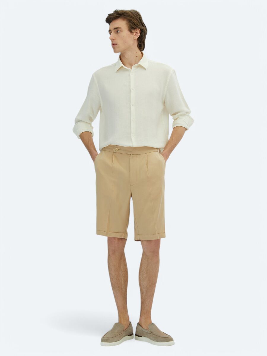 Deve Tüyü Dokuma Carrot Fit Casual Bermuda - 1