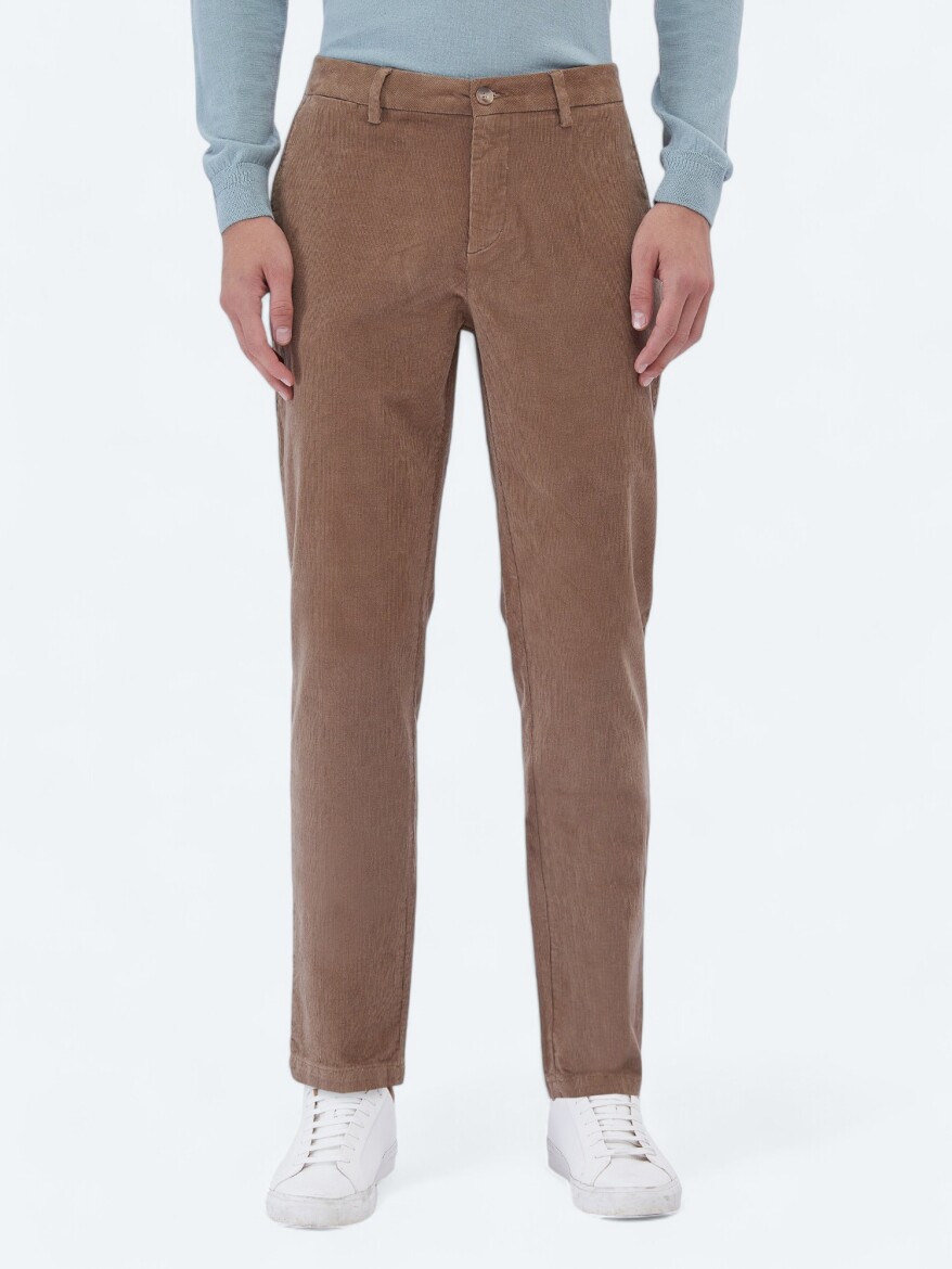 Deve Tüyü Dokuma Regular Fit Kadife Casual Pamuk Karışımlı Pantolon - 2