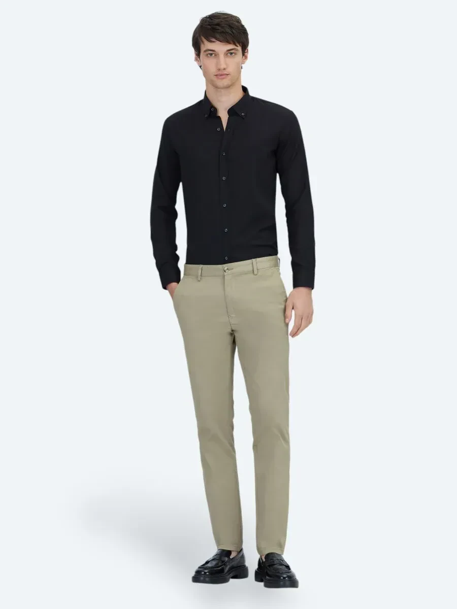 Deve Tüyü Düz Dokuma Regular Fit Casual Pamuk Karışımlı Pantolon - 1
