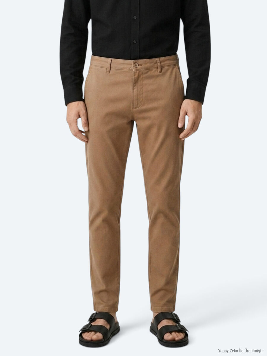 Deve Tüyü Düz Dokuma Regular Fit Casual Pamuk Karışımlı Pantolon - 2