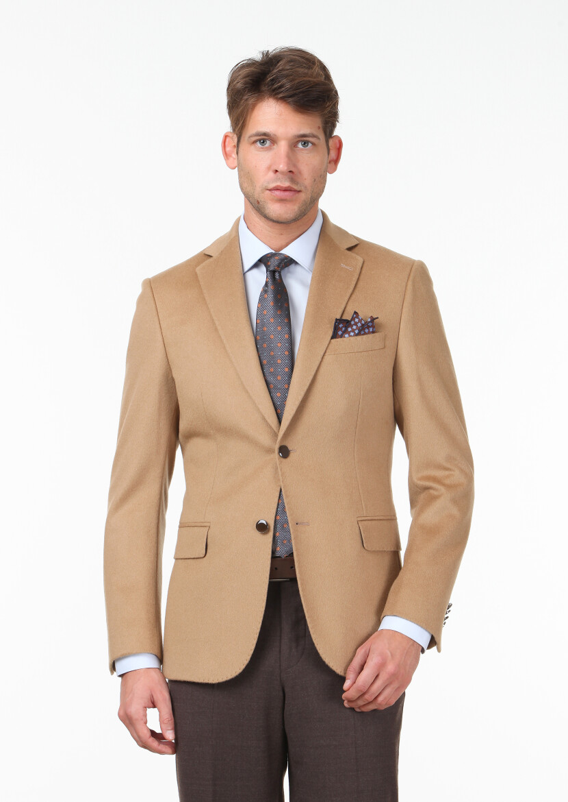 Deve Tüyü Düz Modern Fit Yün Karışımlı Ceket - KİP