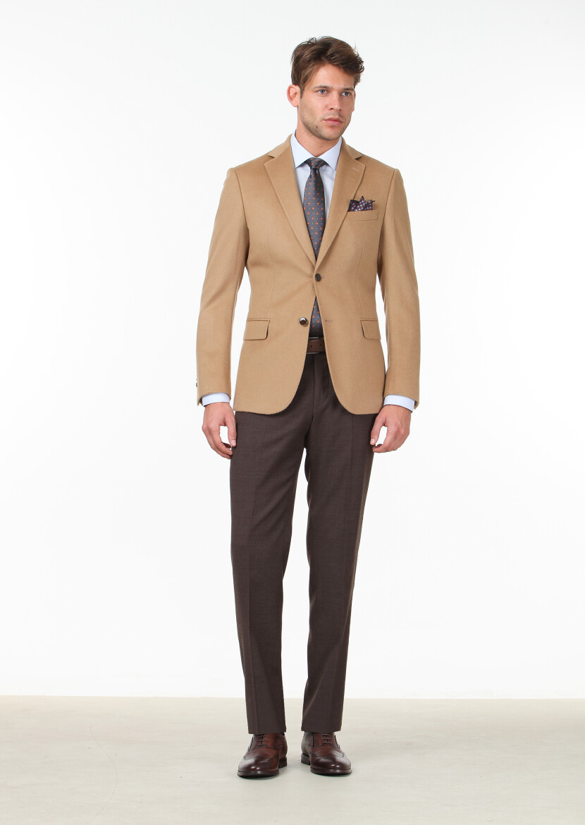 Deve Tüyü Düz Modern Fit Yün Karışımlı Ceket - KİP