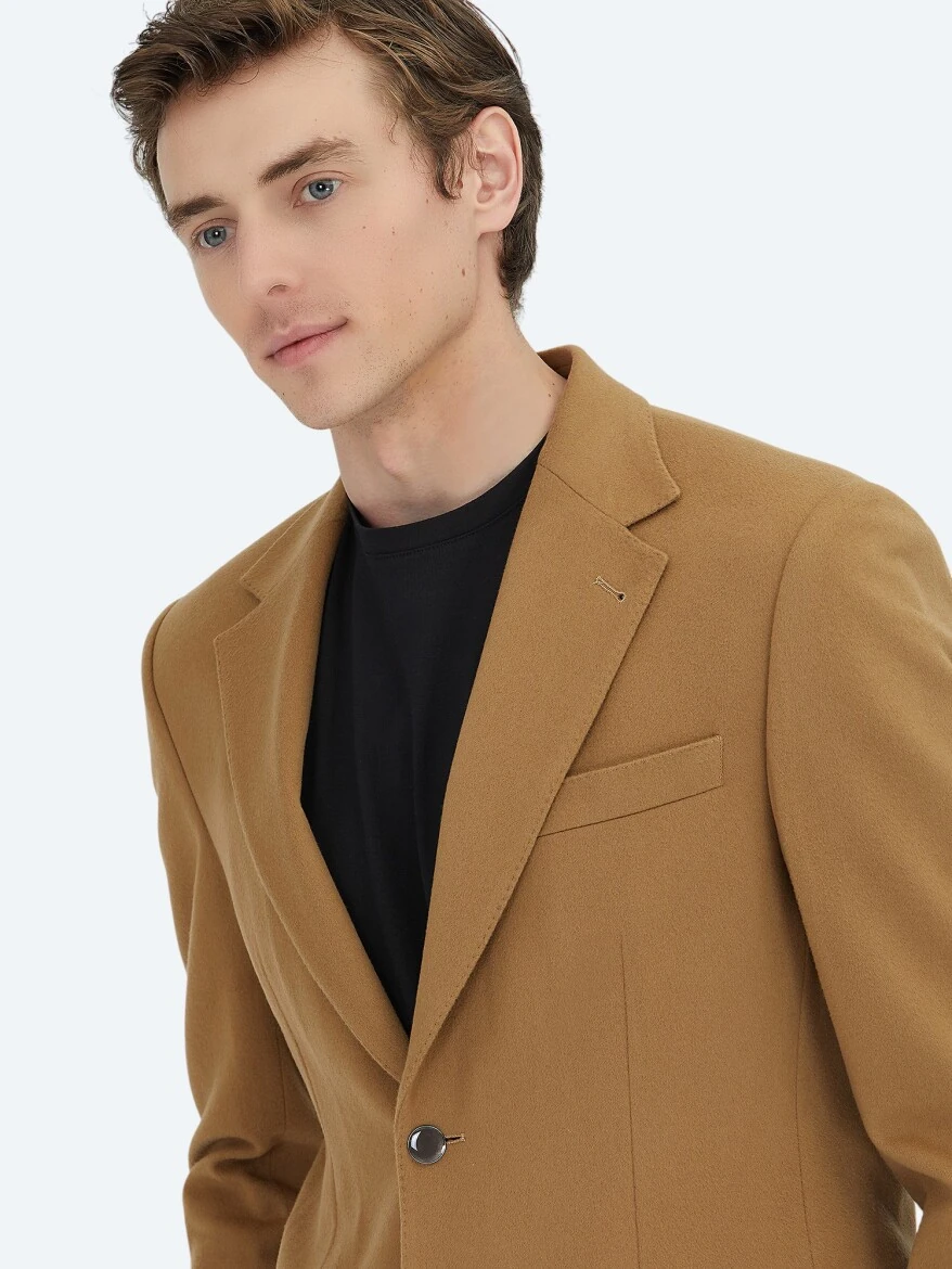 Deve Tüyü Düz Modern Fit Yün Karışımlı Ceket - KİP