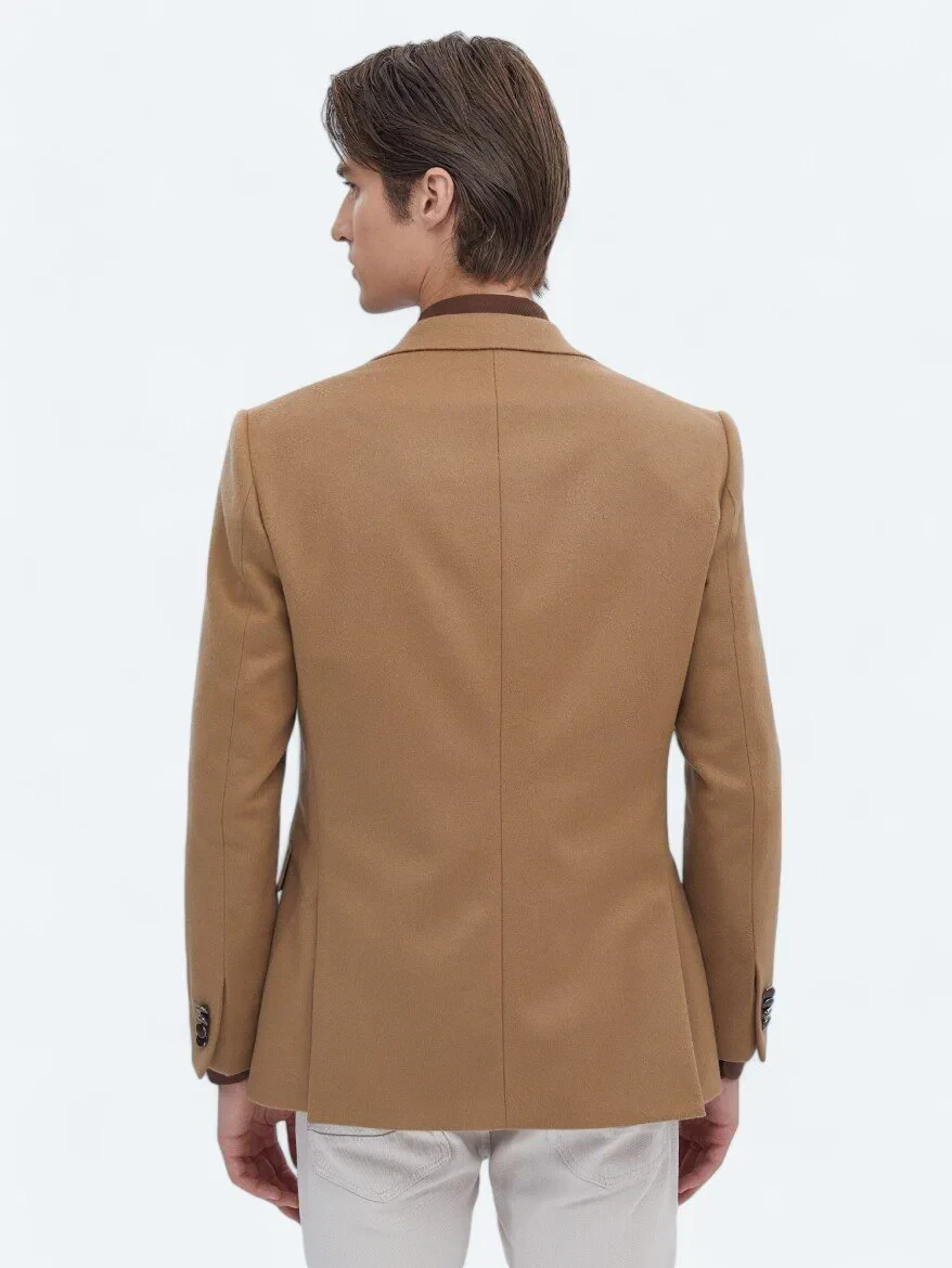 Deve Tüyü Düz Modern Fit Yün Karışımlı Ceket - 6