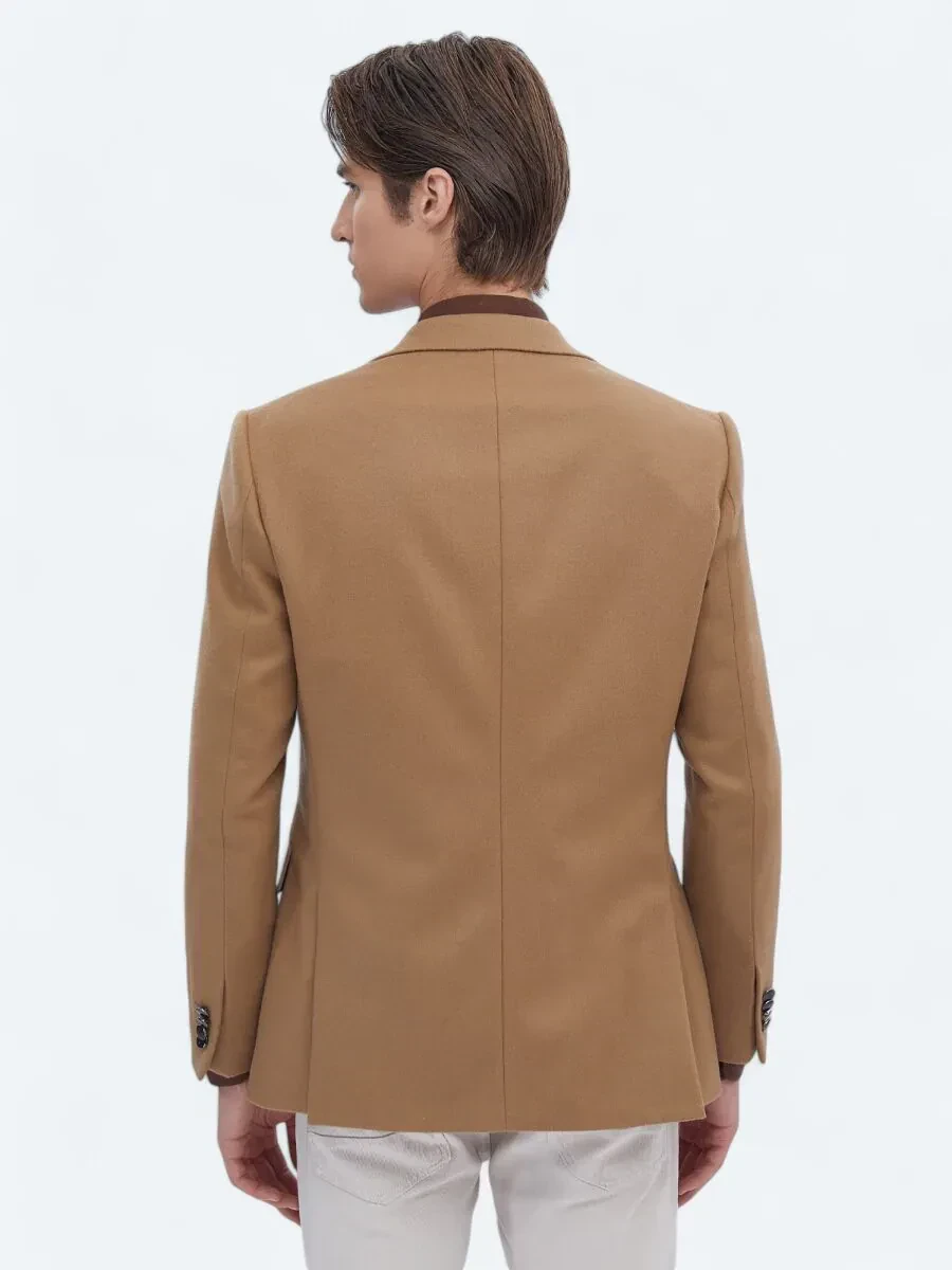 Deve Tüyü Düz Modern Fit Yün Karışımlı Ceket - 6