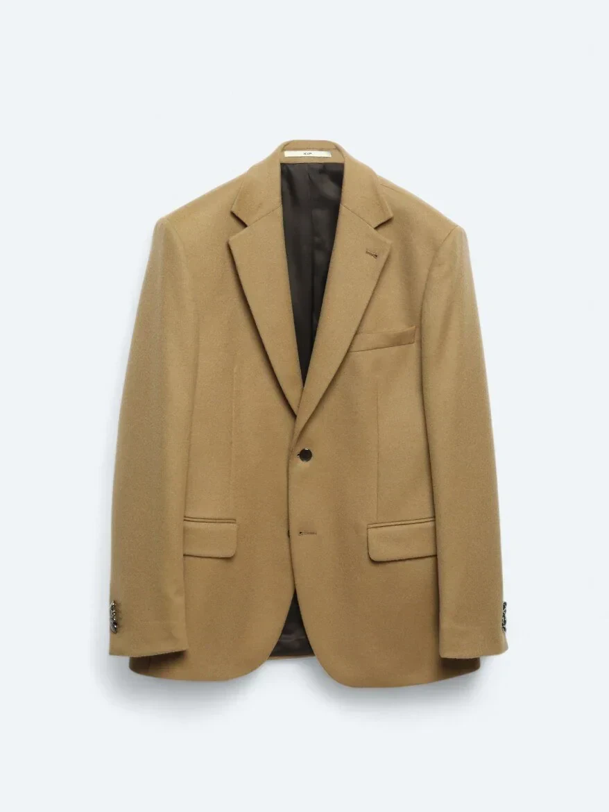 Deve Tüyü Düz Modern Fit Yün Karışımlı Ceket - 7