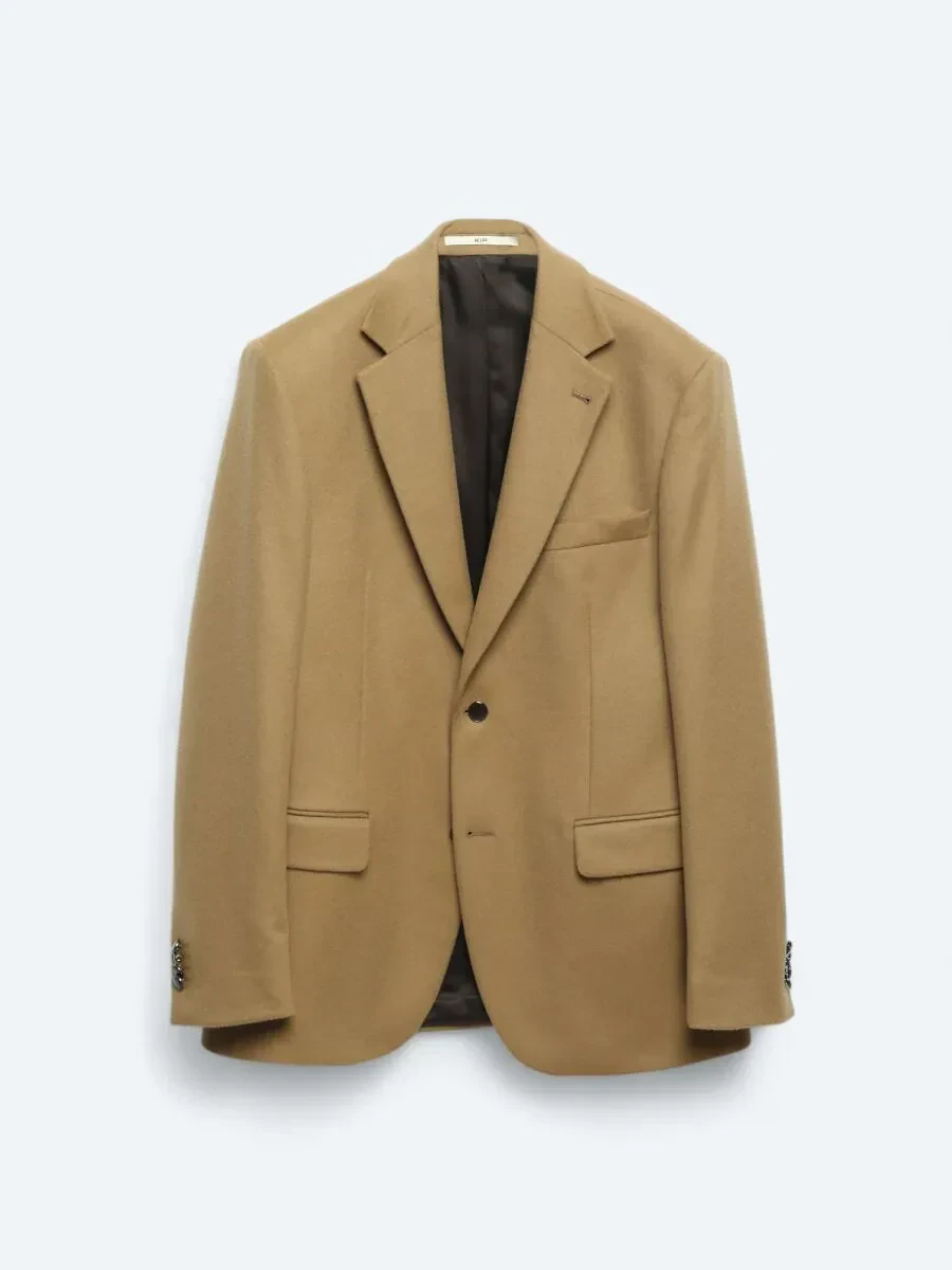 Deve Tüyü Düz Modern Fit Yün Karışımlı Ceket - 7