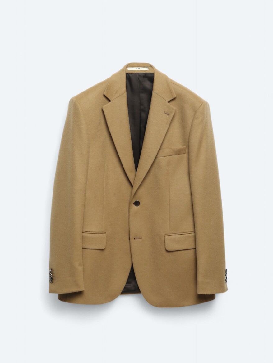 Deve Tüyü Düz Modern Fit Yün Karışımlı Ceket - 7