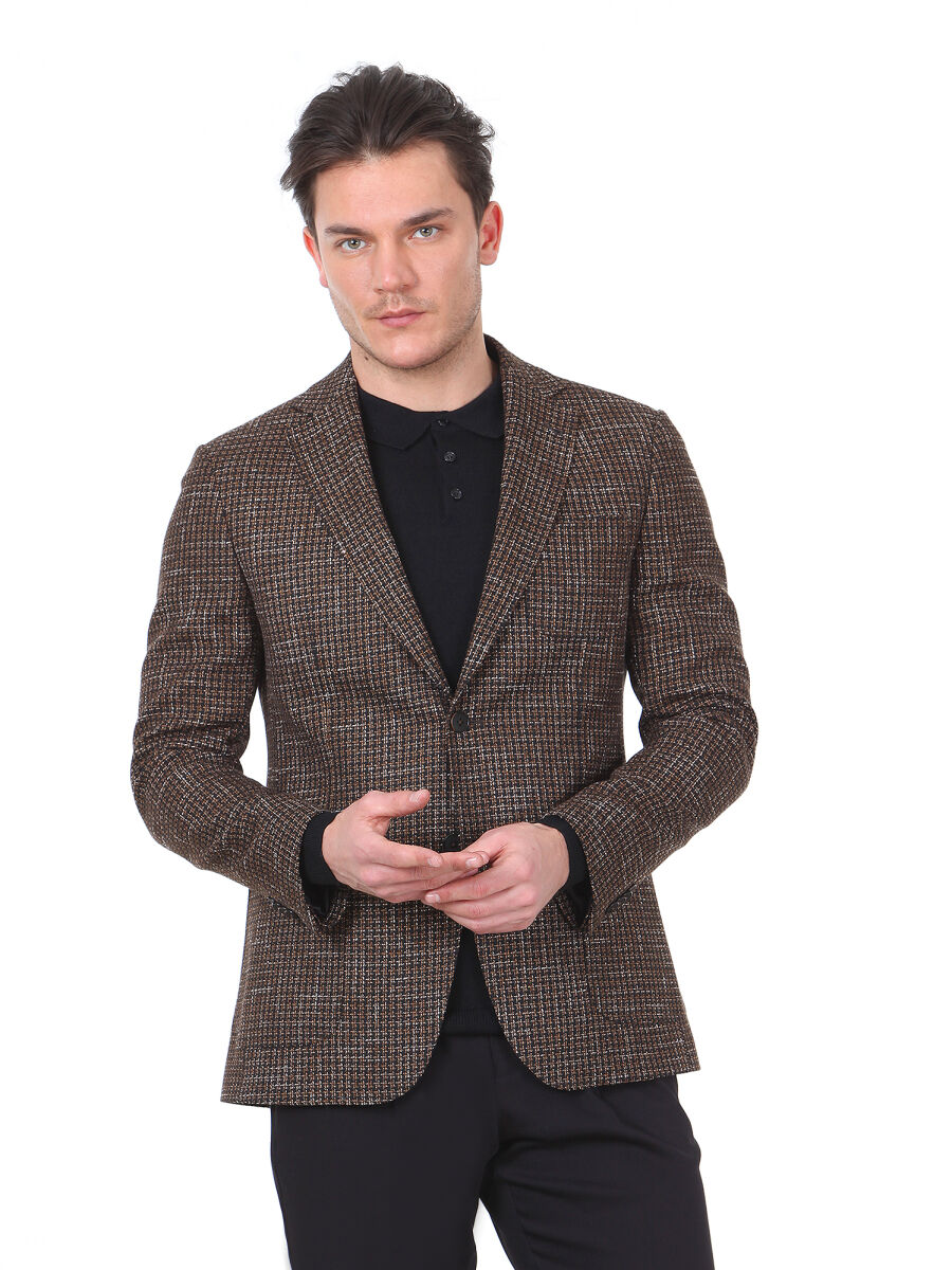 Deve Tüyü Kareli Modern Fit Pamuk Karışımlı Ceket - 1