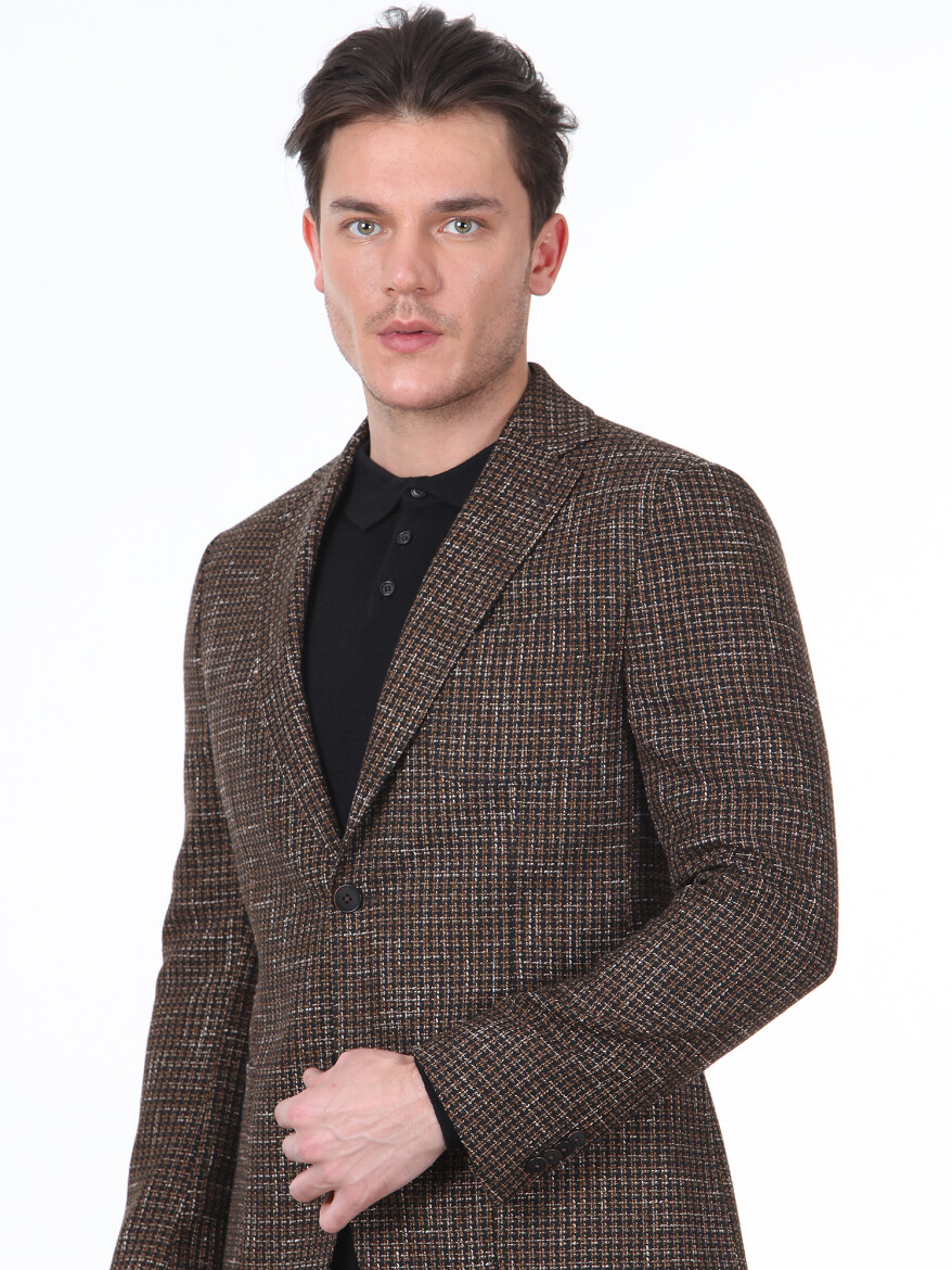 Deve Tüyü Kareli Modern Fit Pamuk Karışımlı Ceket - 2