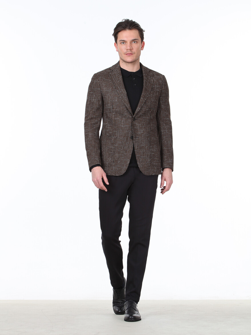 Deve Tüyü Kareli Modern Fit Pamuk Karışımlı Ceket - 3