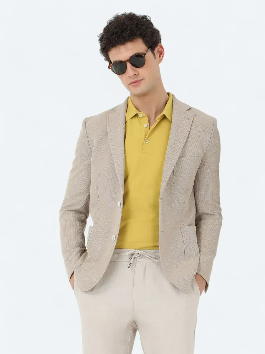 Deve Tüyü Mikro Modern Fit Pamuk Karışımlı Örme Ceket - 1