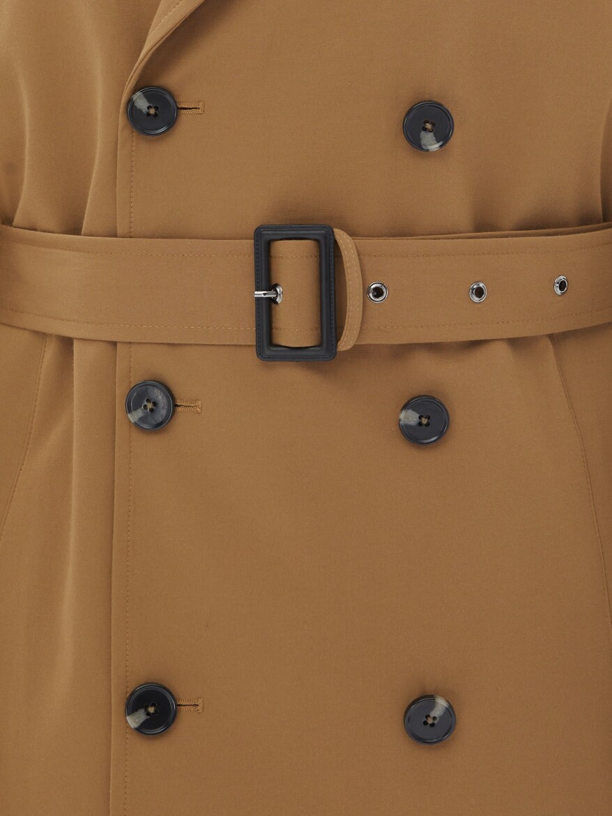 Deve Tüyü Oversize Fit Kruvaze Yaka Casual Dokuma Pardösü - 7