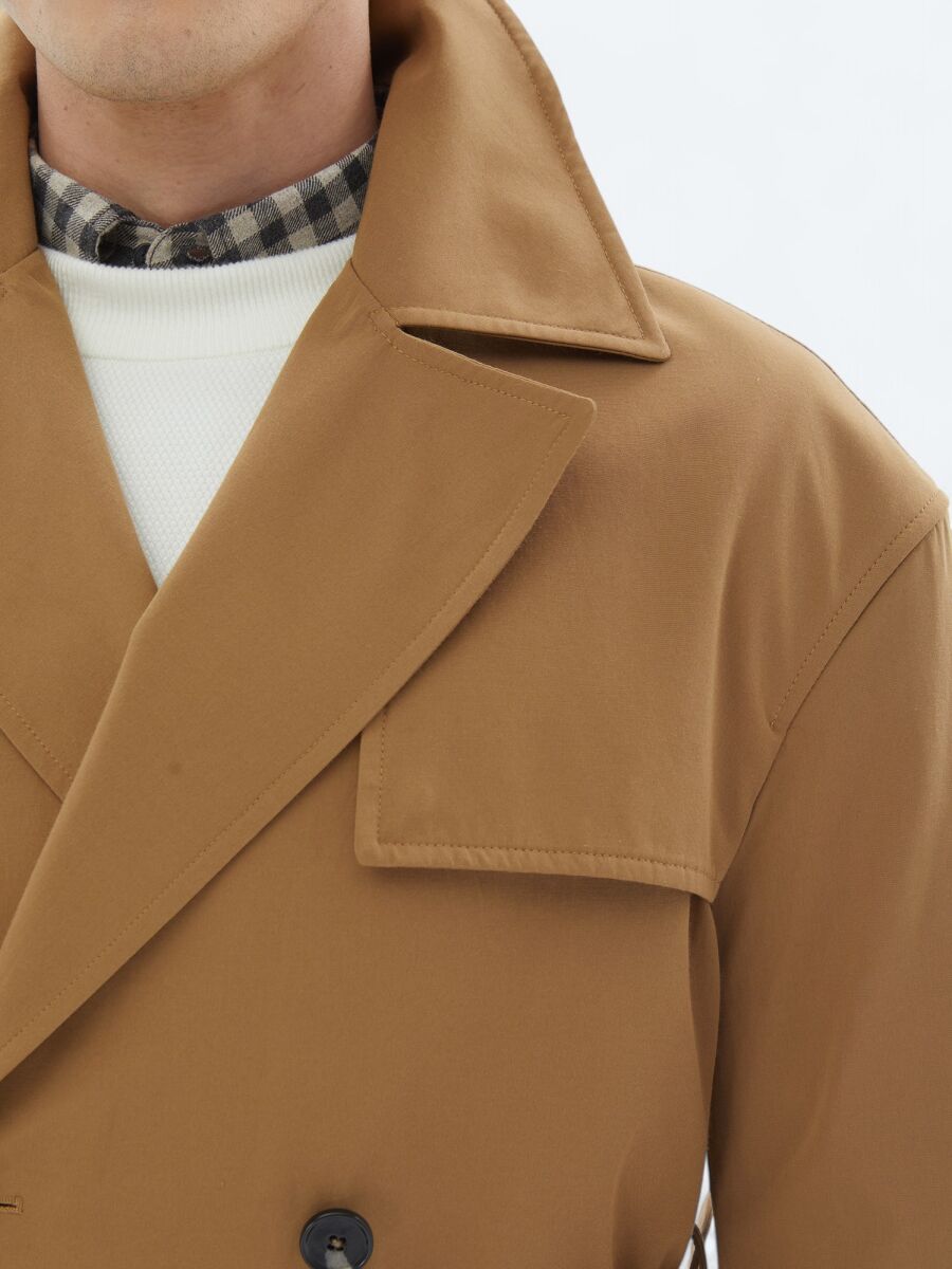 Deve Tüyü Oversize Fit Kruvaze Yaka Casual Dokuma Pardösü - 6