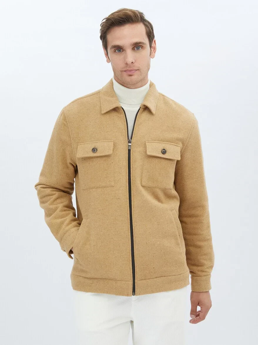 Deve Tüyü Regular Fit Gömlek Yaka Casual Dokuma Mont - 1