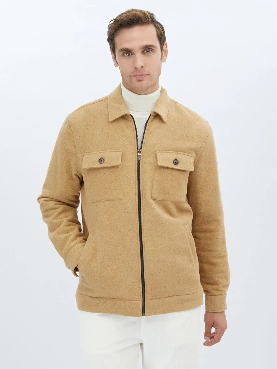 Deve Tüyü Regular Fit Gömlek Yaka Casual Dokuma Mont - 1