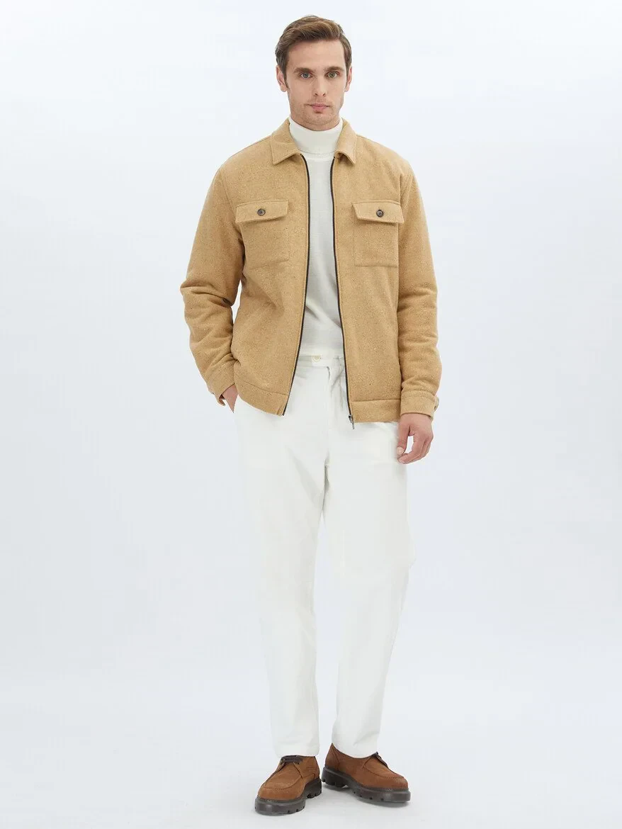 Deve Tüyü Regular Fit Gömlek Yaka Casual Dokuma Mont - 2