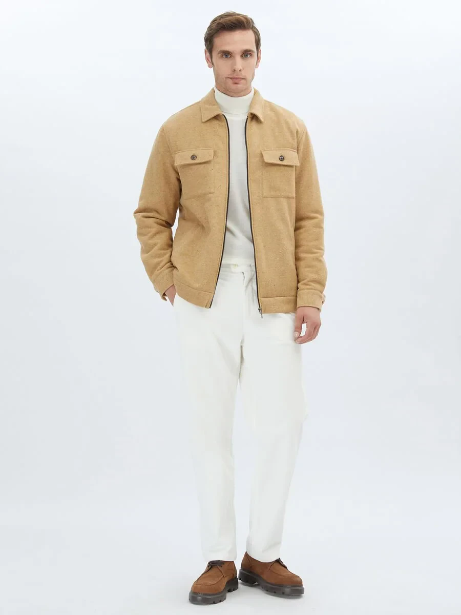 Deve Tüyü Regular Fit Gömlek Yaka Casual Dokuma Mont - 2