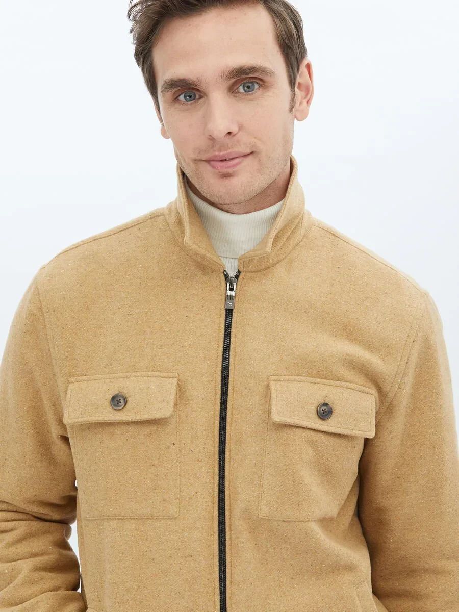 Deve Tüyü Regular Fit Gömlek Yaka Casual Dokuma Mont - 3