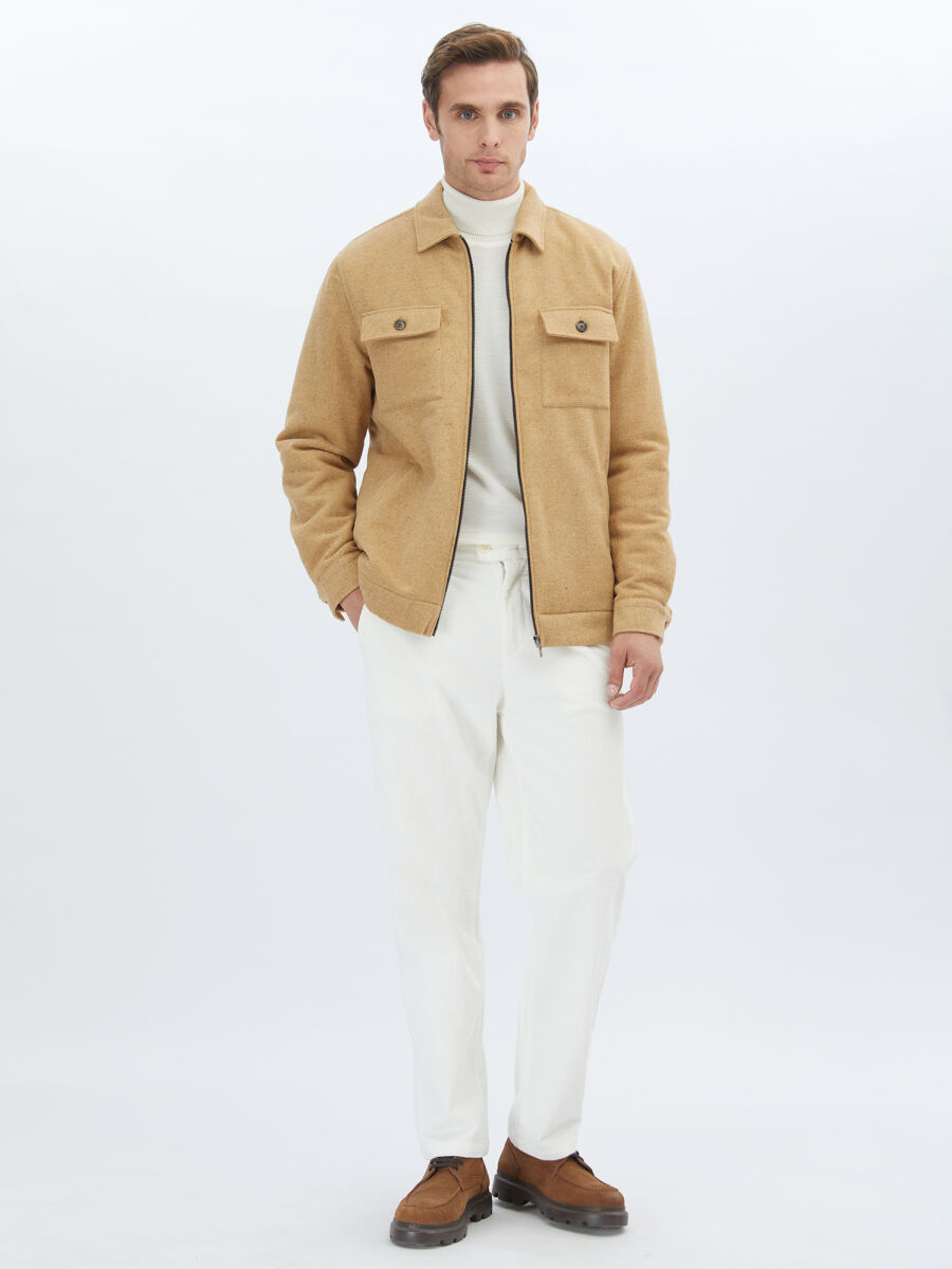 Deve Tüyü Regular Fit Gömlek Yaka Casual Dokuma Mont - 2