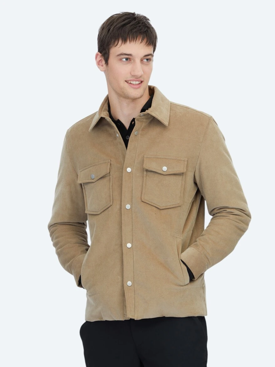 Deve Tüyü Regular Fit Gömlek Yaka Casual Dokuma Mont - 1