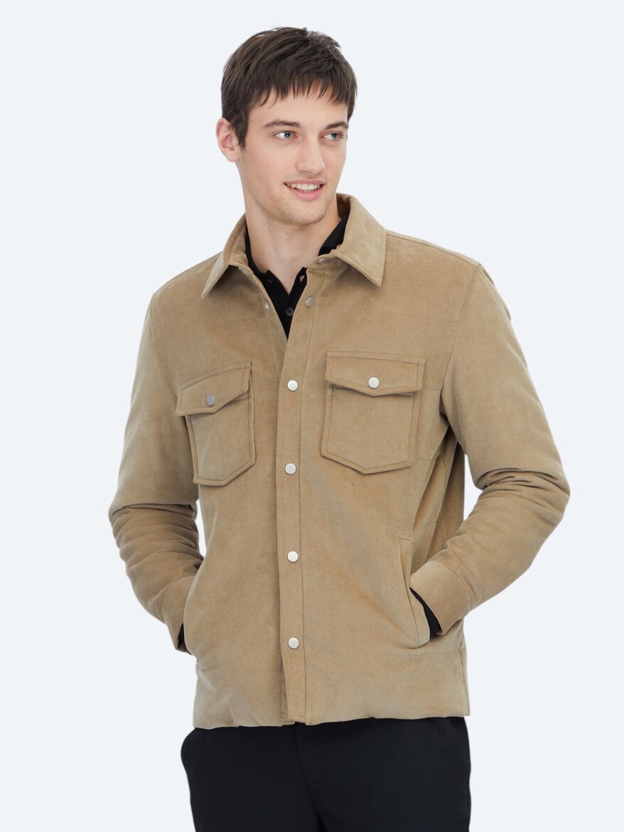 Deve Tüyü Regular Fit Gömlek Yaka Casual Dokuma Mont - KİP