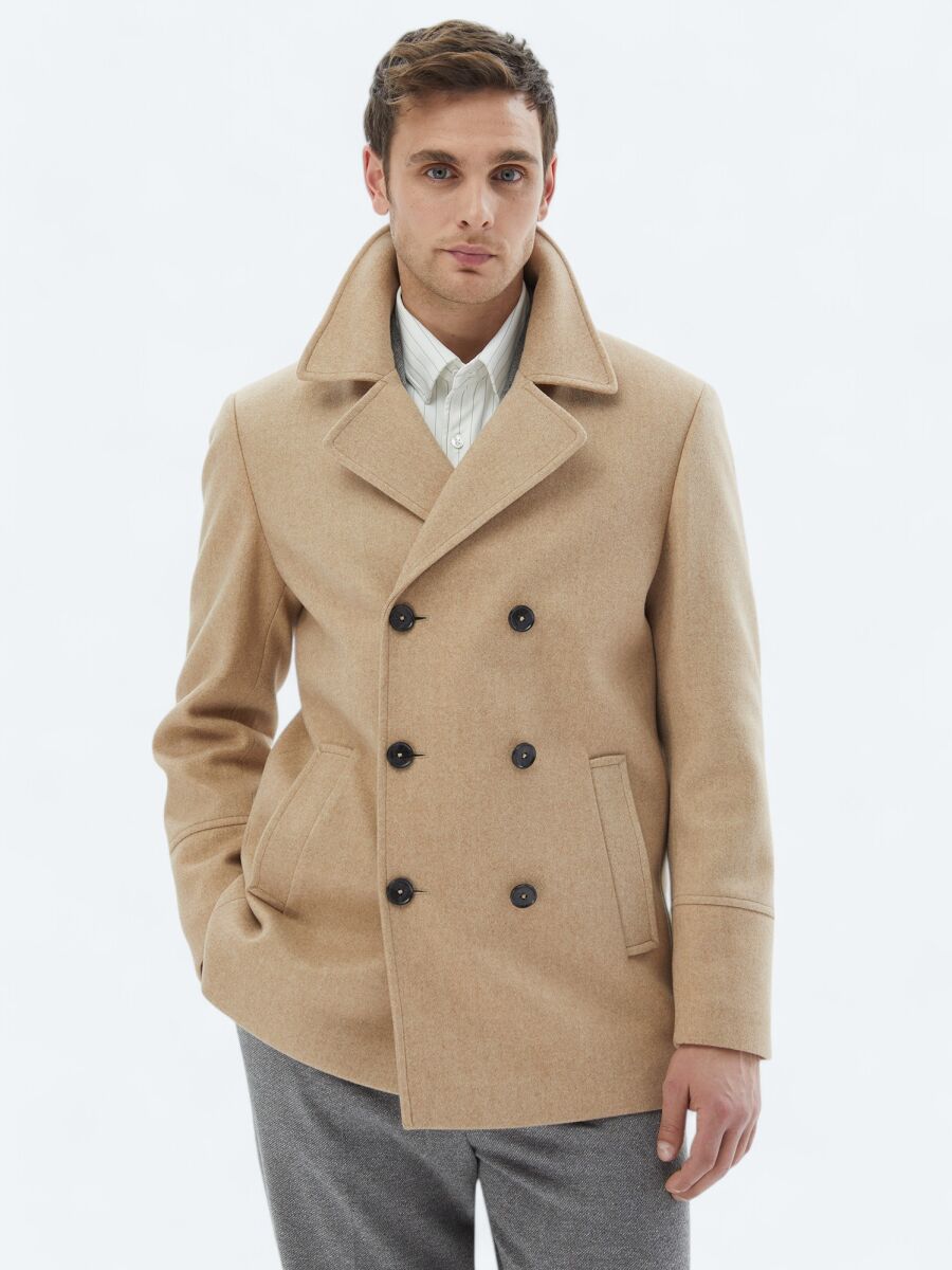 Deve Tüyü Regular Fit Kruvaze Yaka Casual Örme Kaban - 1