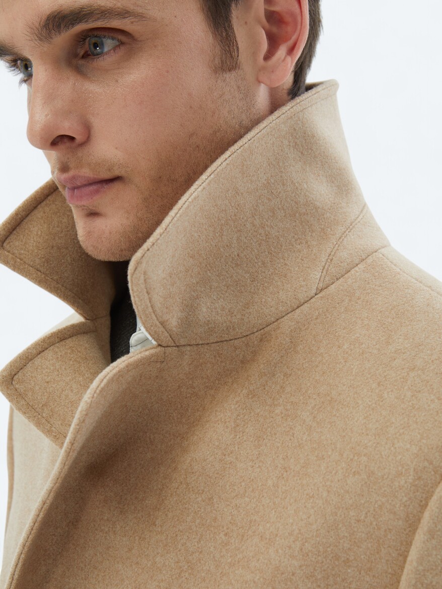 Deve Tüyü Regular Fit Kruvaze Yaka Casual Örme Kaban - 6