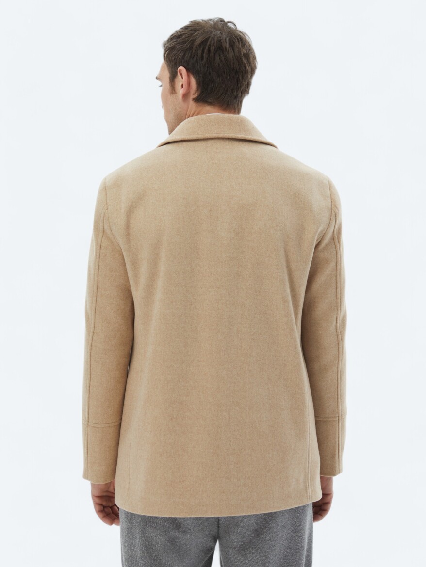 Deve Tüyü Regular Fit Kruvaze Yaka Casual Örme Kaban - 7