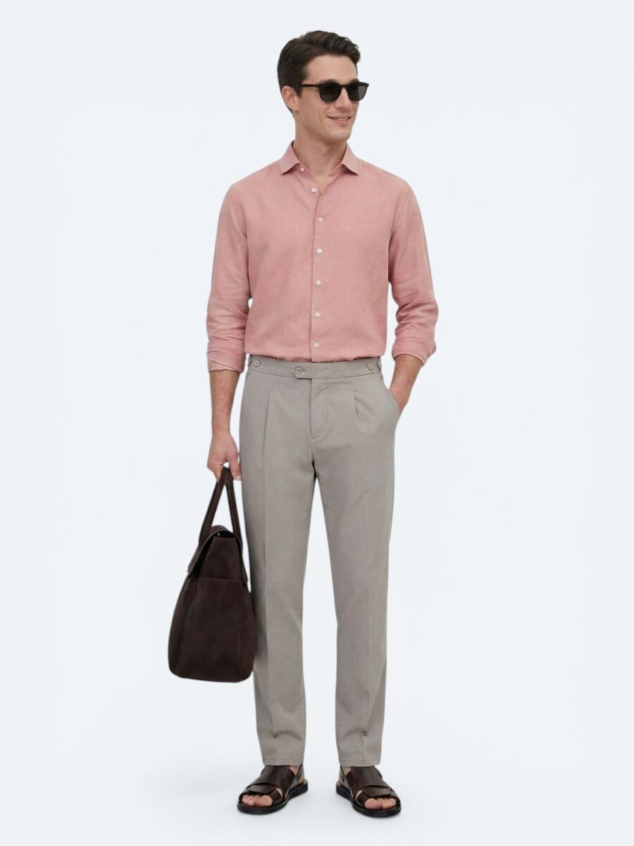 Dusty Rose Color Plain Regular Fit Long Weaving Casual Cotton Blended Shirt - 4