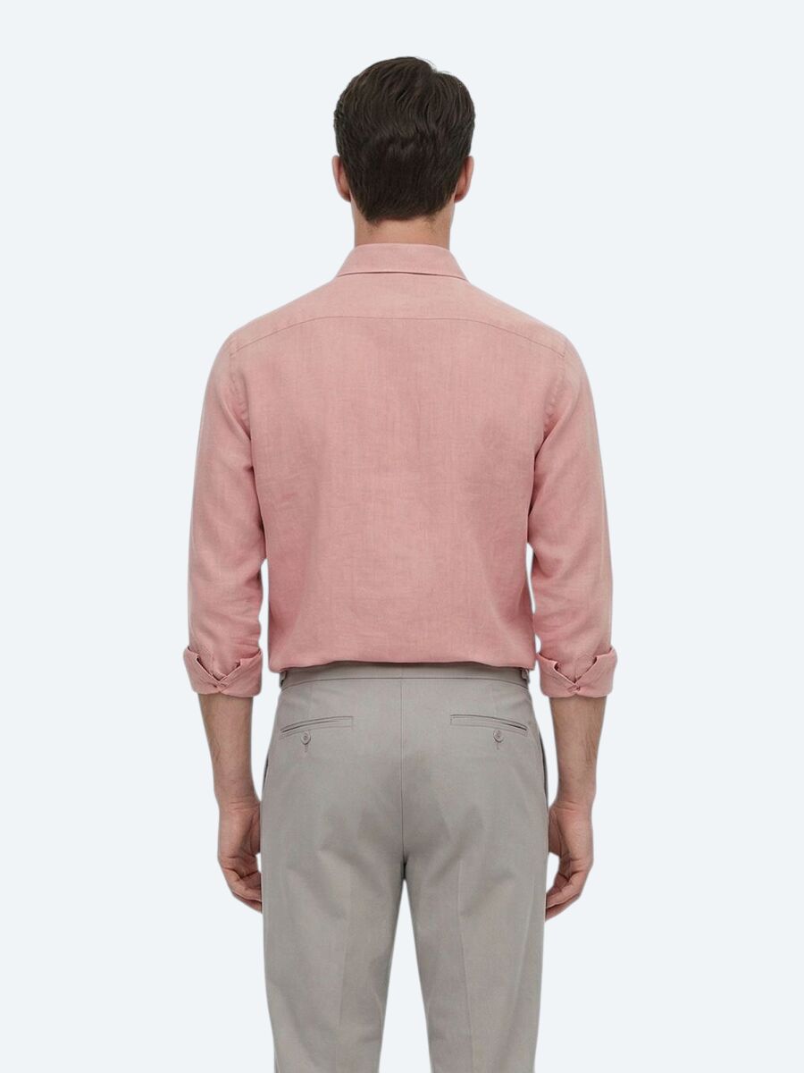 Dusty Rose Color Plain Regular Fit Long Weaving Casual Cotton Blended Shirt - 5