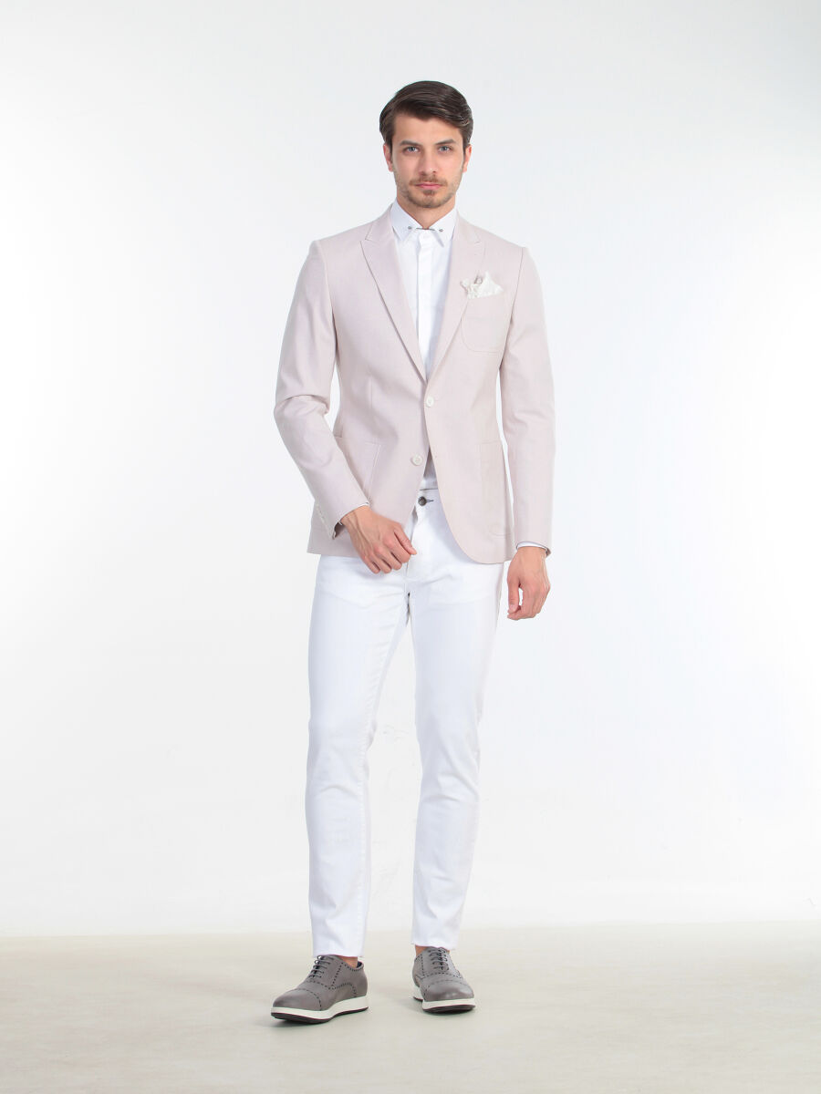 Dusty Rose Color Plain Slim Fit Cotton Blended Jacket - 1