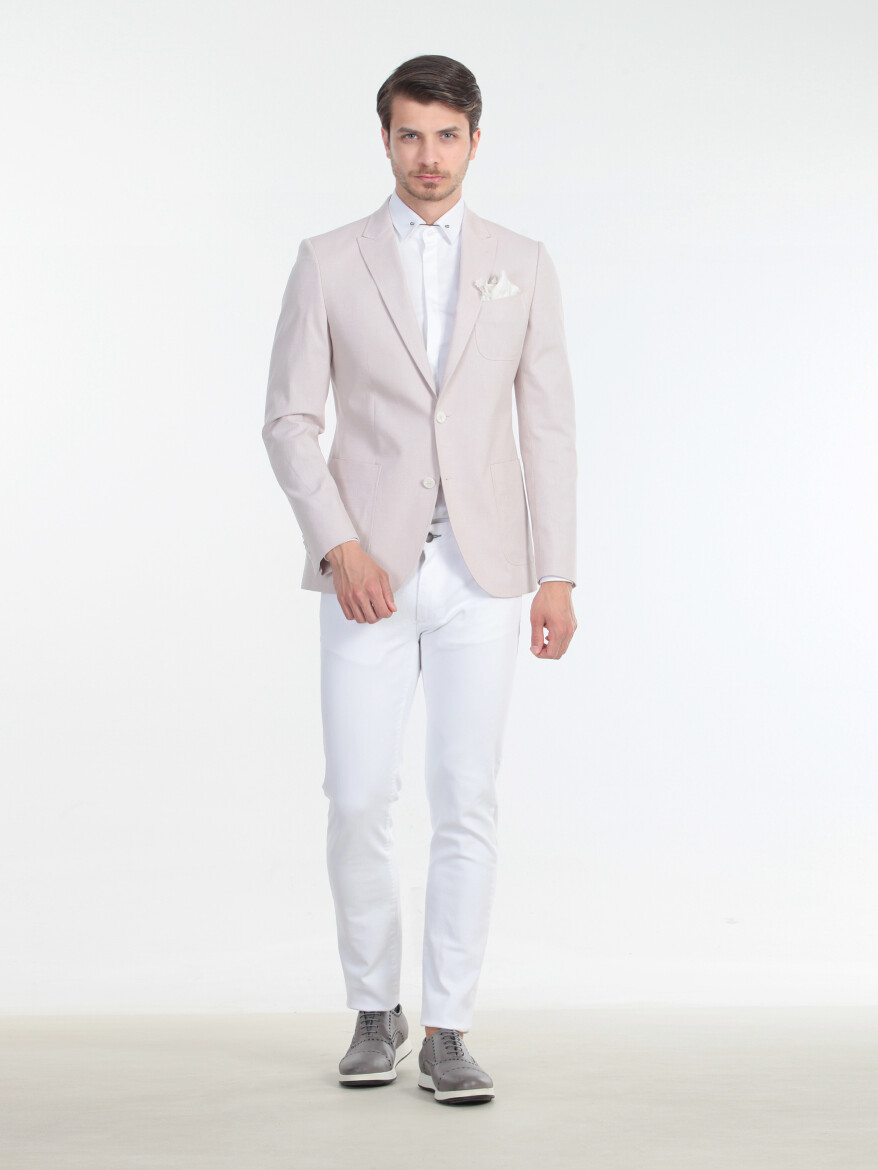 Dusty Rose Color Plain Slim Fit Cotton Blended Jacket - 3