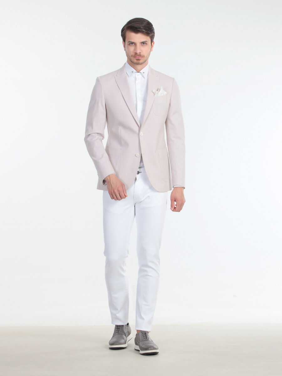 Dusty Rose Color Plain Slim Fit Cotton Blended Jacket - 3