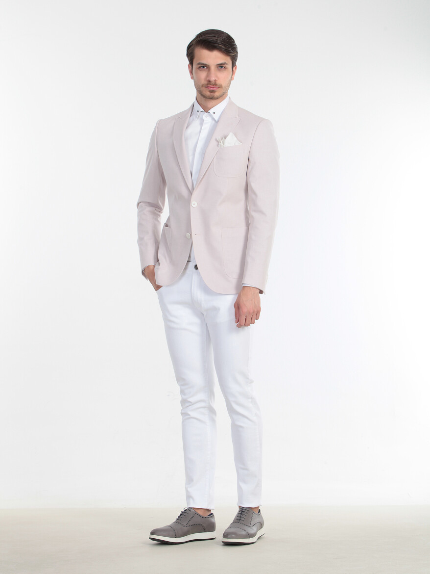 Dusty Rose Color Plain Slim Fit Cotton Blended Jacket - 4