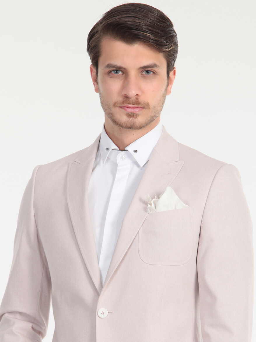 Dusty Rose Color Plain Slim Fit Cotton Blended Jacket - 5