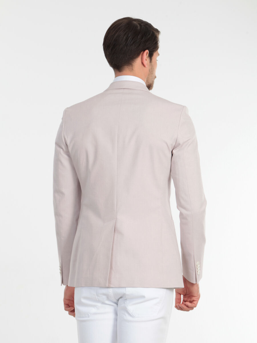 Dusty Rose Color Plain Slim Fit Cotton Blended Jacket - 6