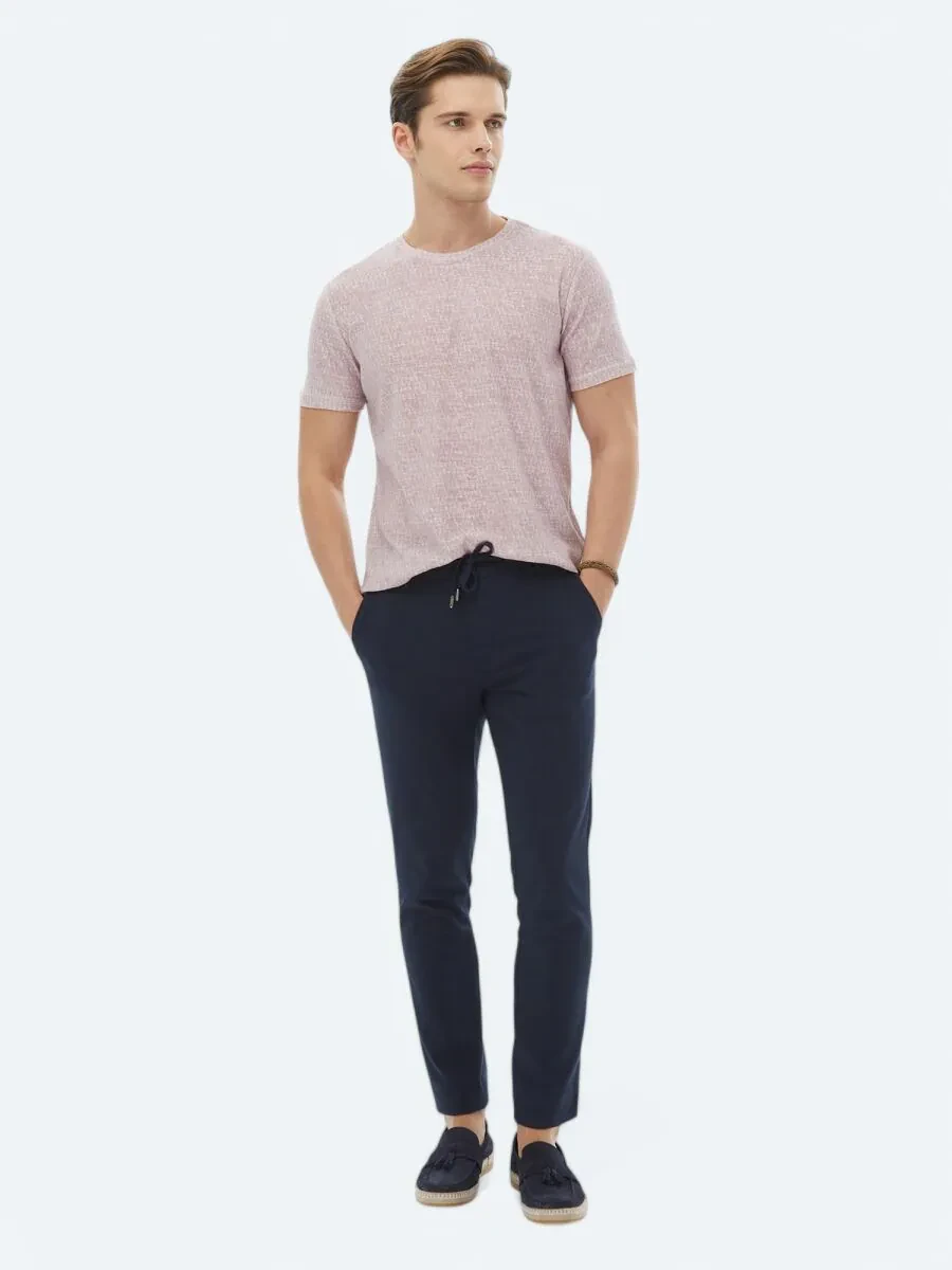 Dusty Rose Color Printed Crew Neck Cotton Blended T-Shirt - 2