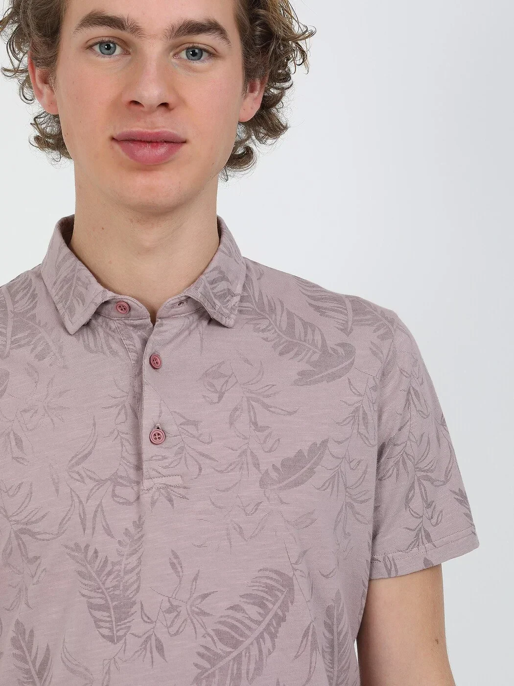 Dusty Rose Color Printed Polo Neck 100% Cotton T-Shirt - 3