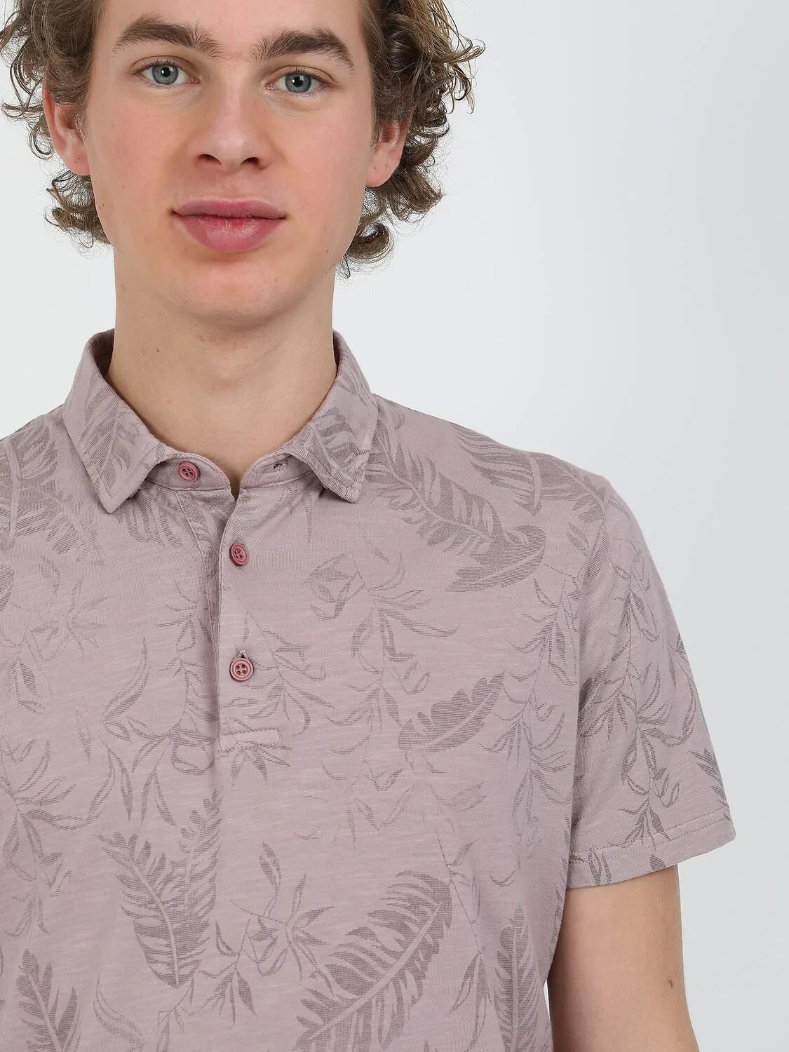 Dusty Rose Color Printed Polo Neck 100% Cotton T-Shirt - 3