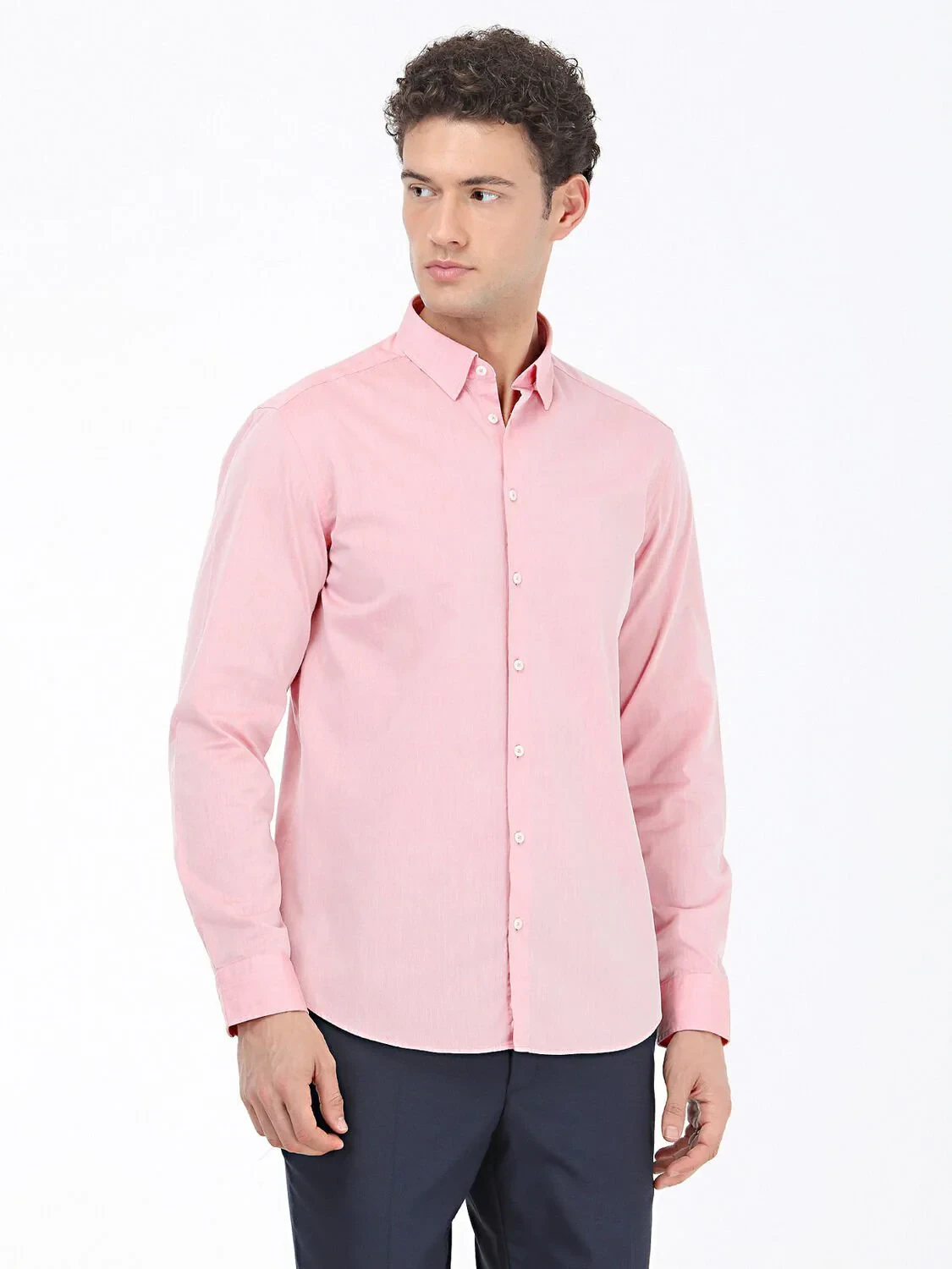 Dusty Rose Color Weaving Casual 100% Cotton Shirt - 1