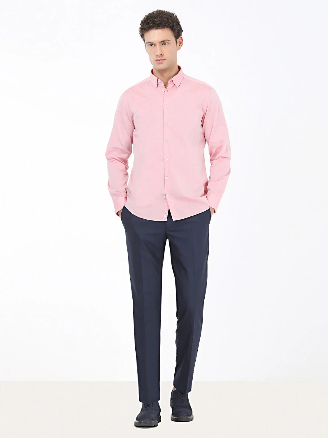 Dusty Rose Color Weaving Casual 100% Cotton Shirt - 2