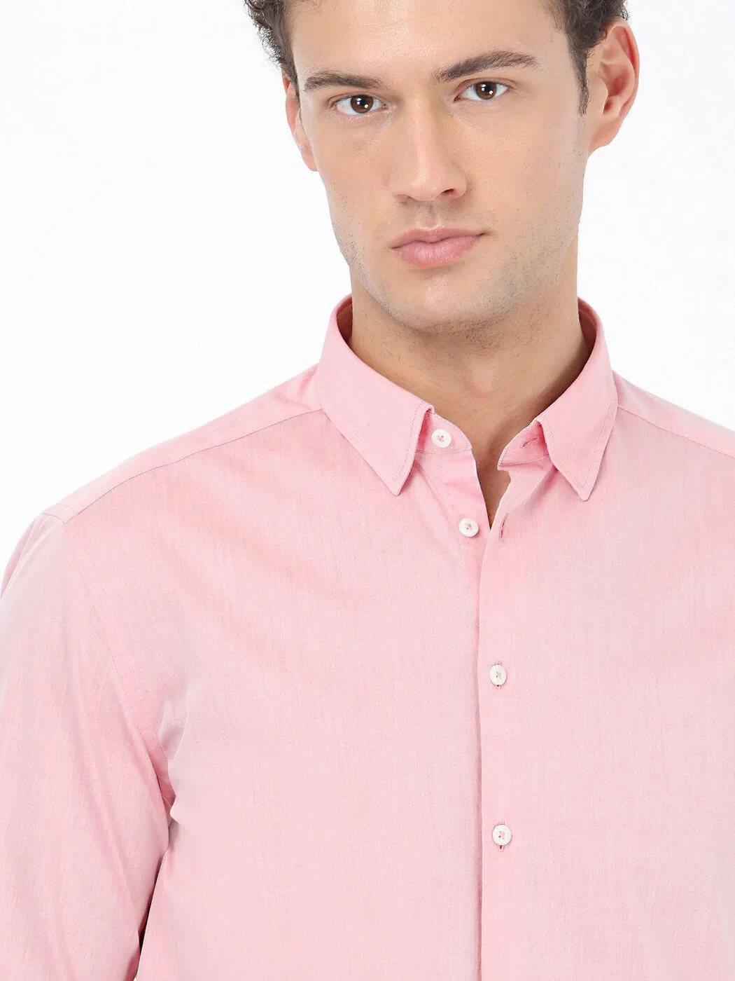 Dusty Rose Color Weaving Casual 100% Cotton Shirt - 3
